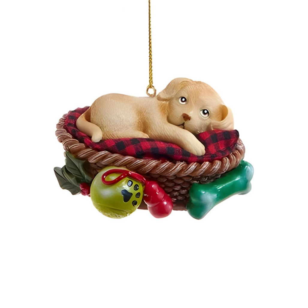 Yellow Labrador Dog In Basket Ornament