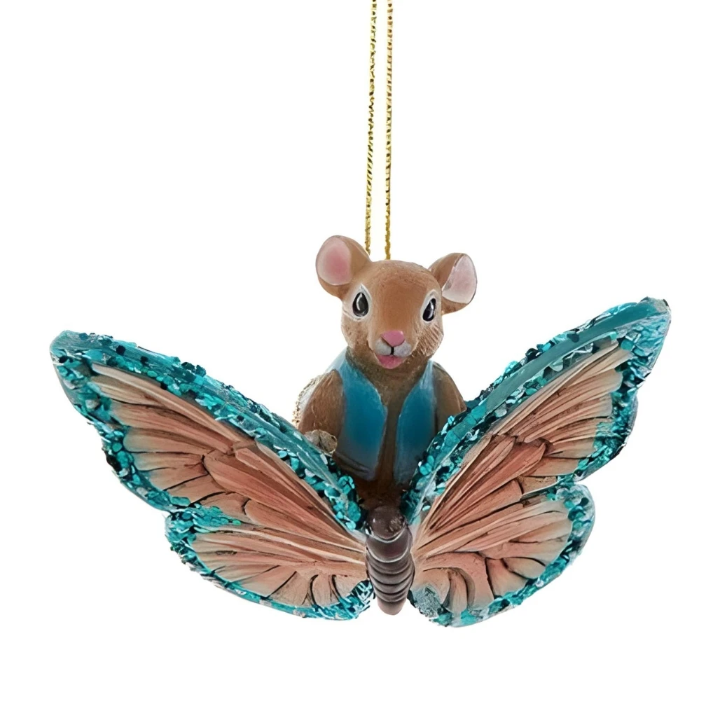 Mouse With Blue Vest On Butterfly Ornament