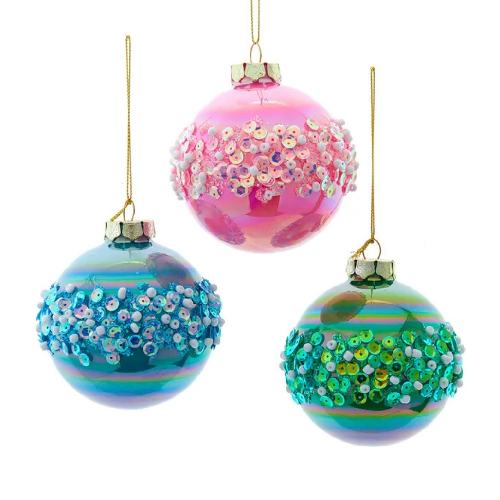 Pink, Blue And Green Glitter Glass Ball Set of 6 OrnamentsTurn your tree into a