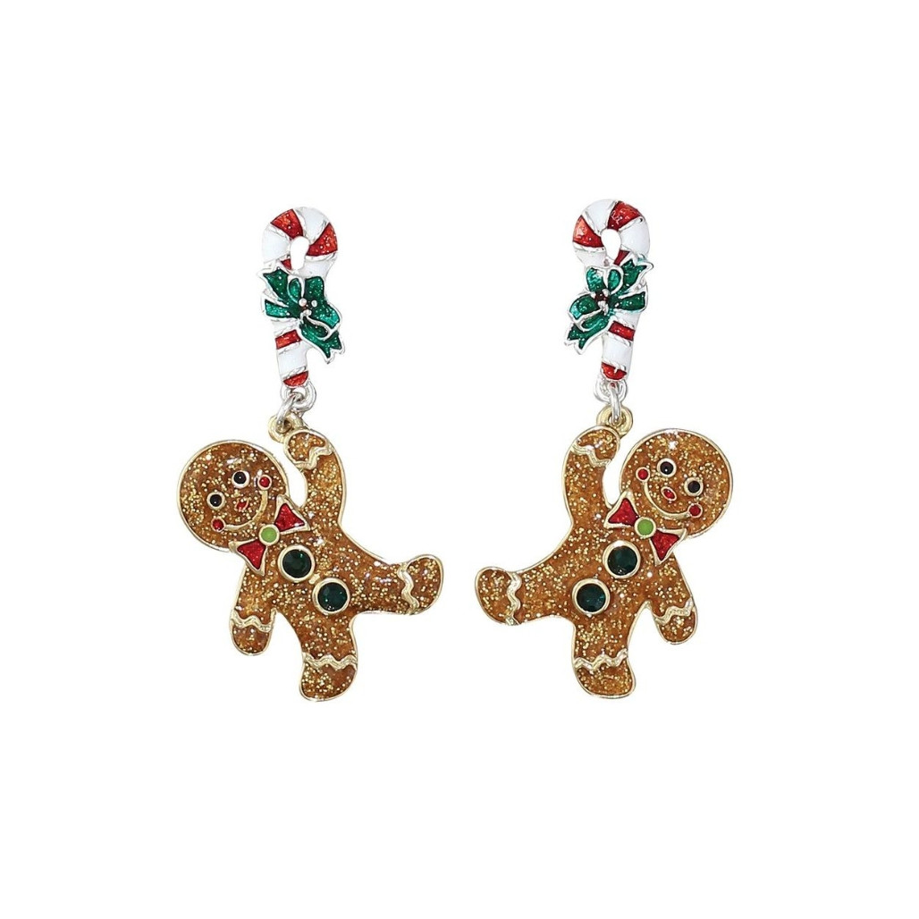 Gingerbread Man Candy Cane Earrings by Periwinkle