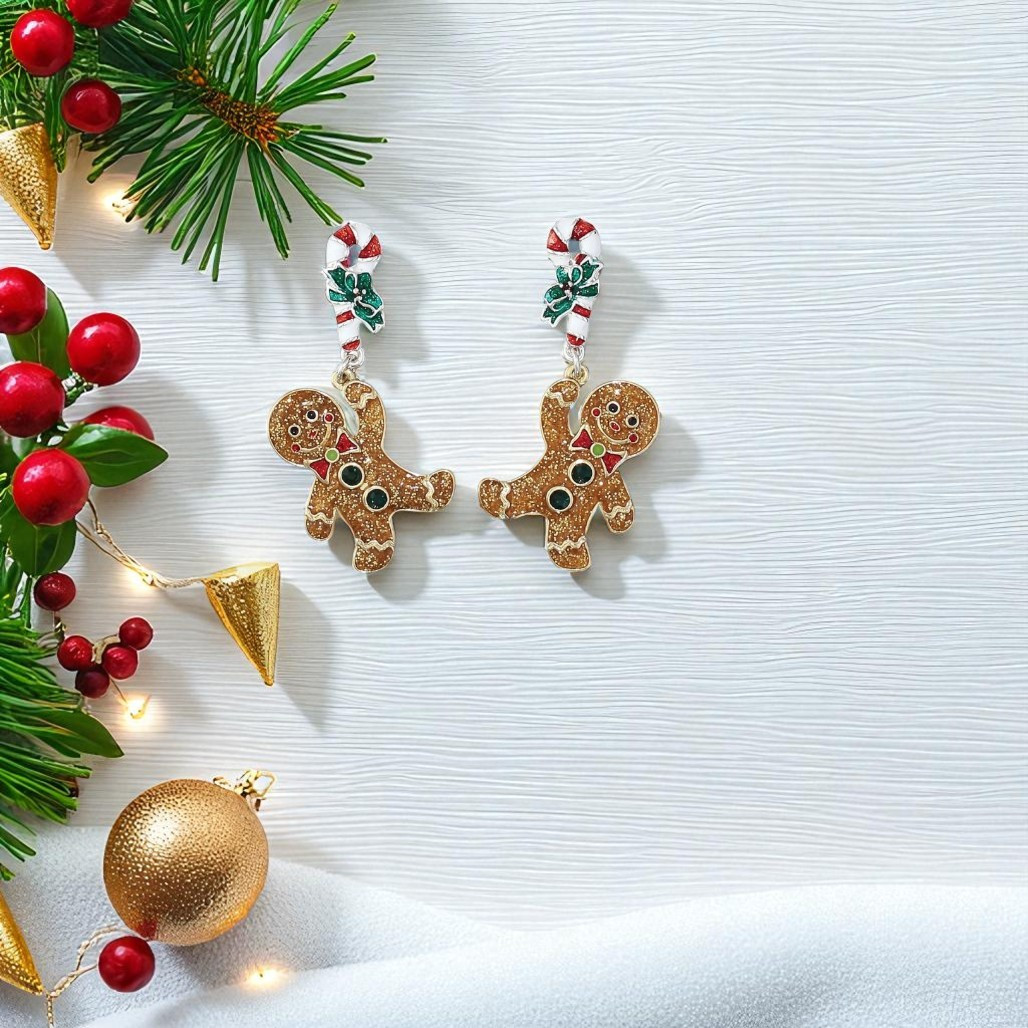 Gingerbread Man Candy Cane Earrings by Periwinkle