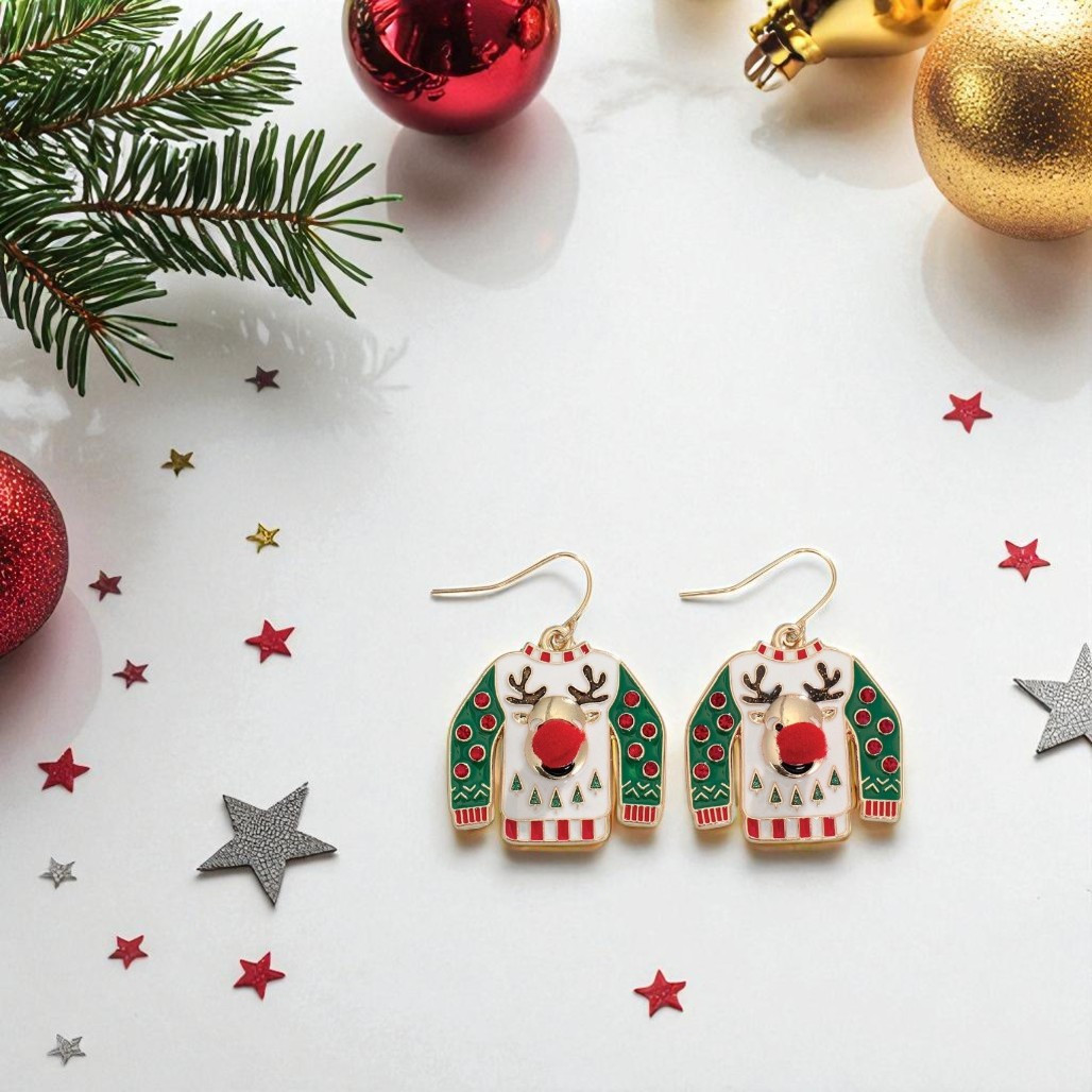 Rudolph Sweater Dangle Earrings by Periwinkle