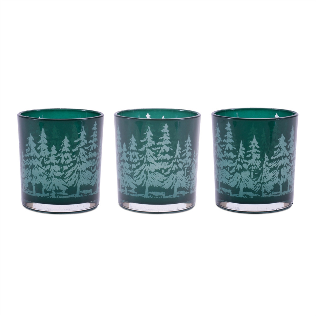 Forest Design Glass Votive Holder Set of 3