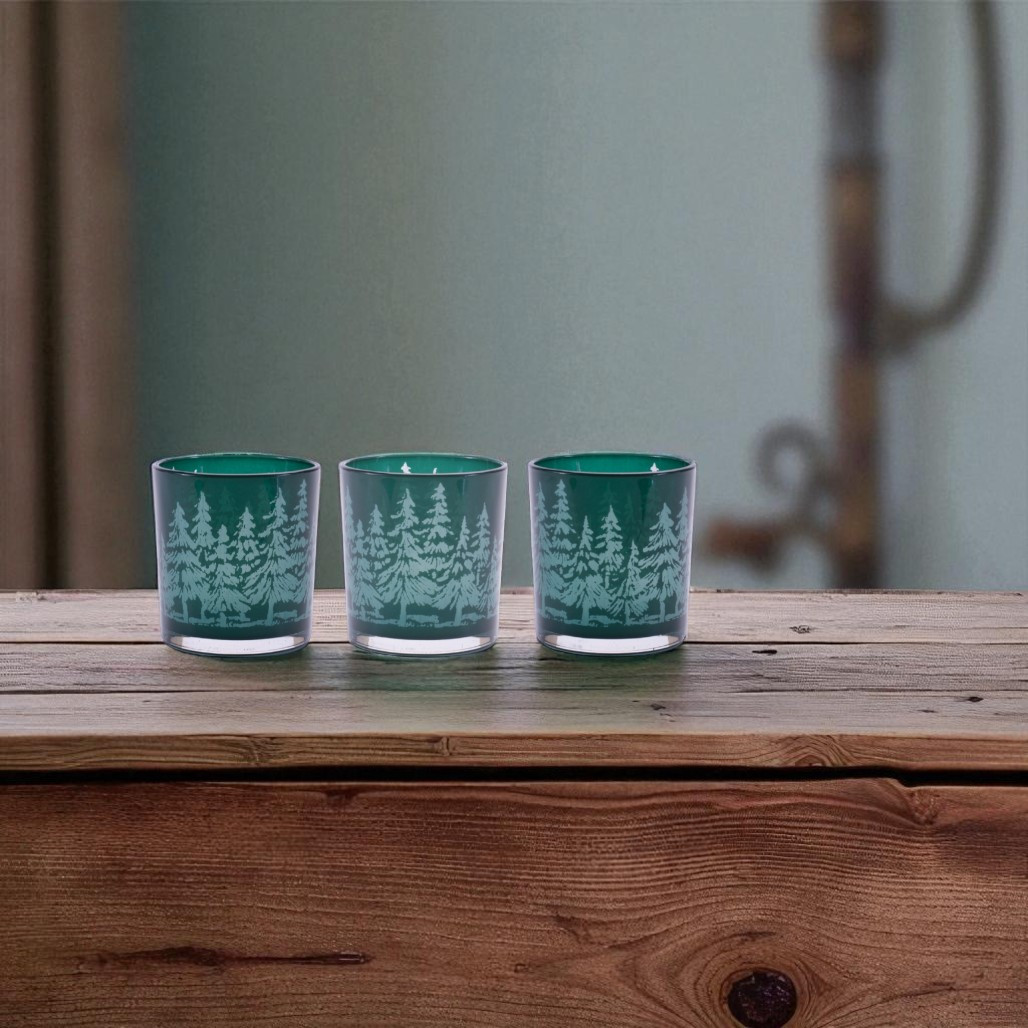 Forest Design Glass Votive Holder Set of 3