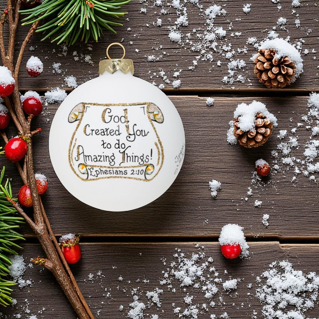 Heart Gifts Ephesians 2:10 Glass Ornament