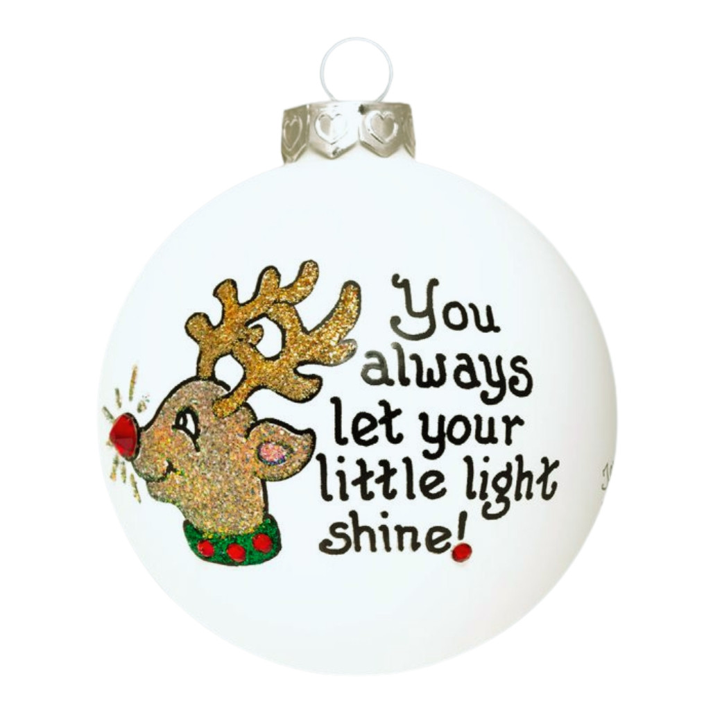 Heart Gifts Light Shine Reindeer Glass Ornament