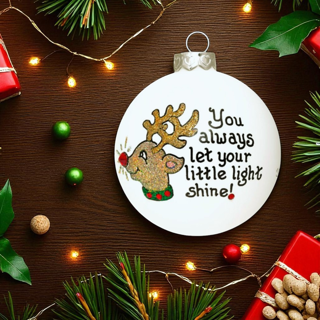 Heart Gifts Light Shine Reindeer Glass Ornament