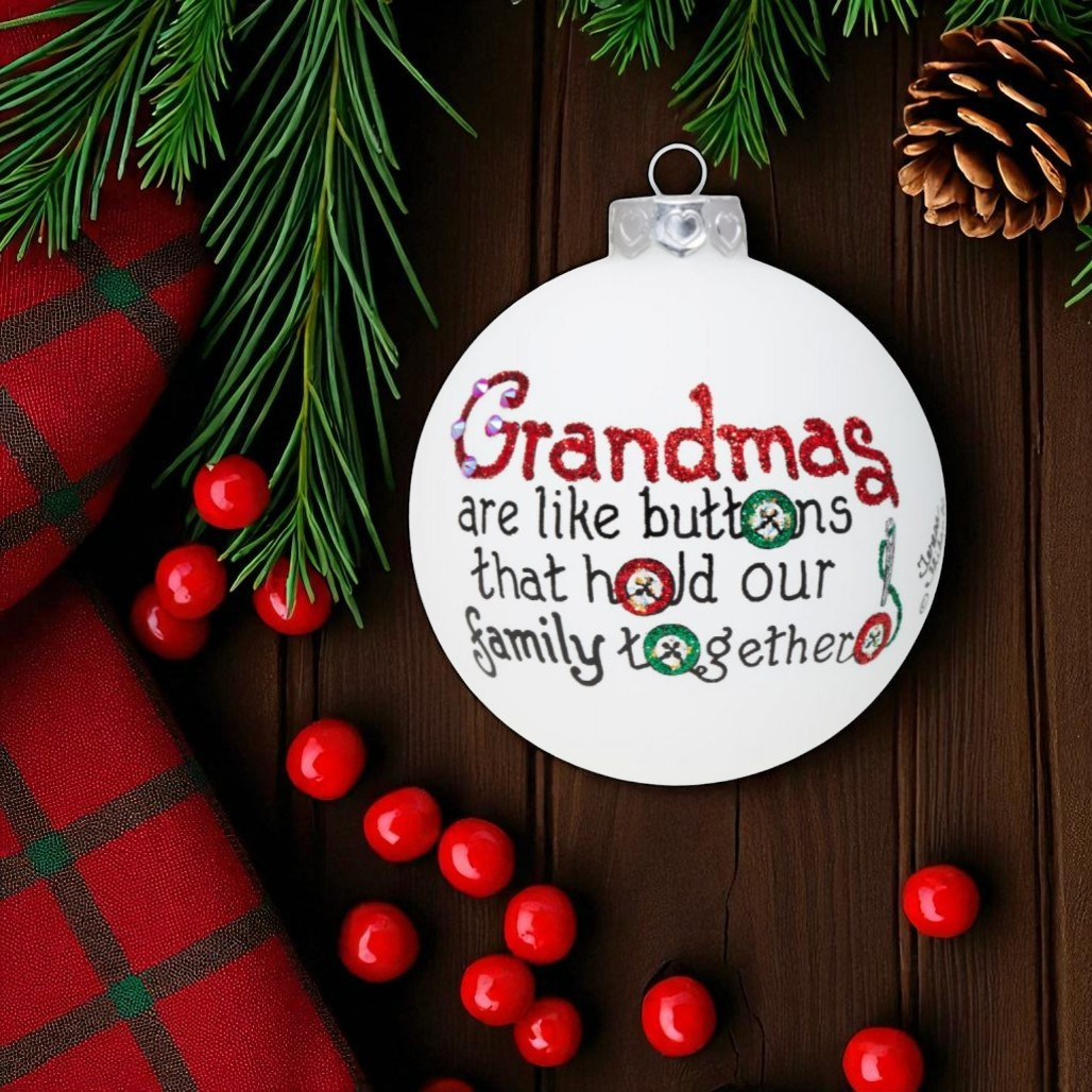 Heart Gifts Grandma Buttons Glass Ornament