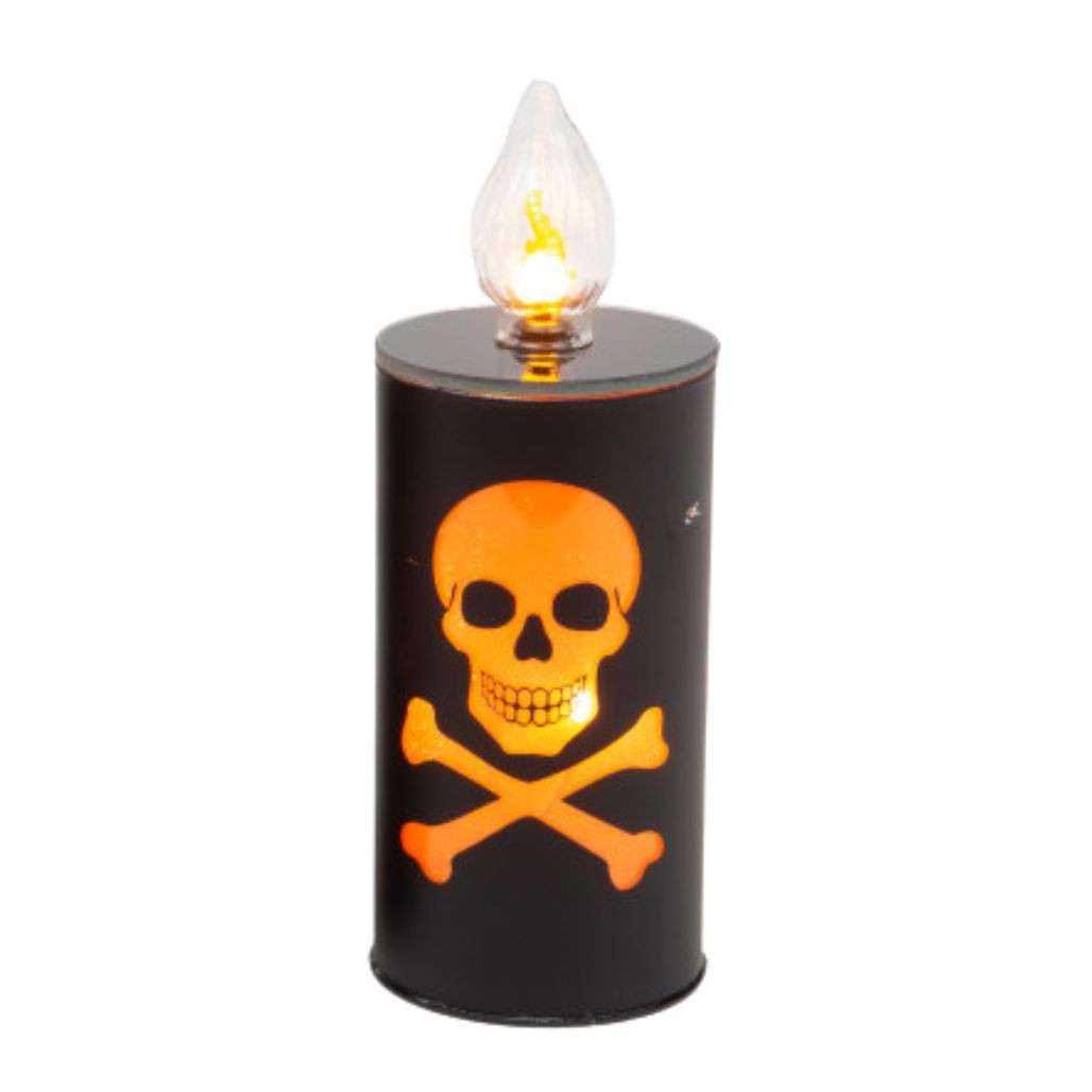 Lighted Halloween Skull And Crossbones Candle with Flame