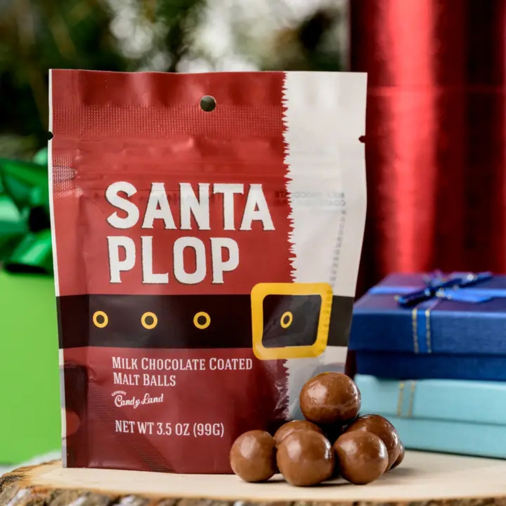 Santa Plop Milk Chocolate Coated Malt Balls 3.5oz Bag