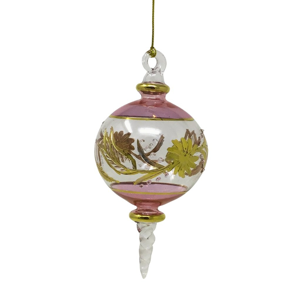 Egyptian Museum Pink Gold Etched Floral Ball Glass Ornament