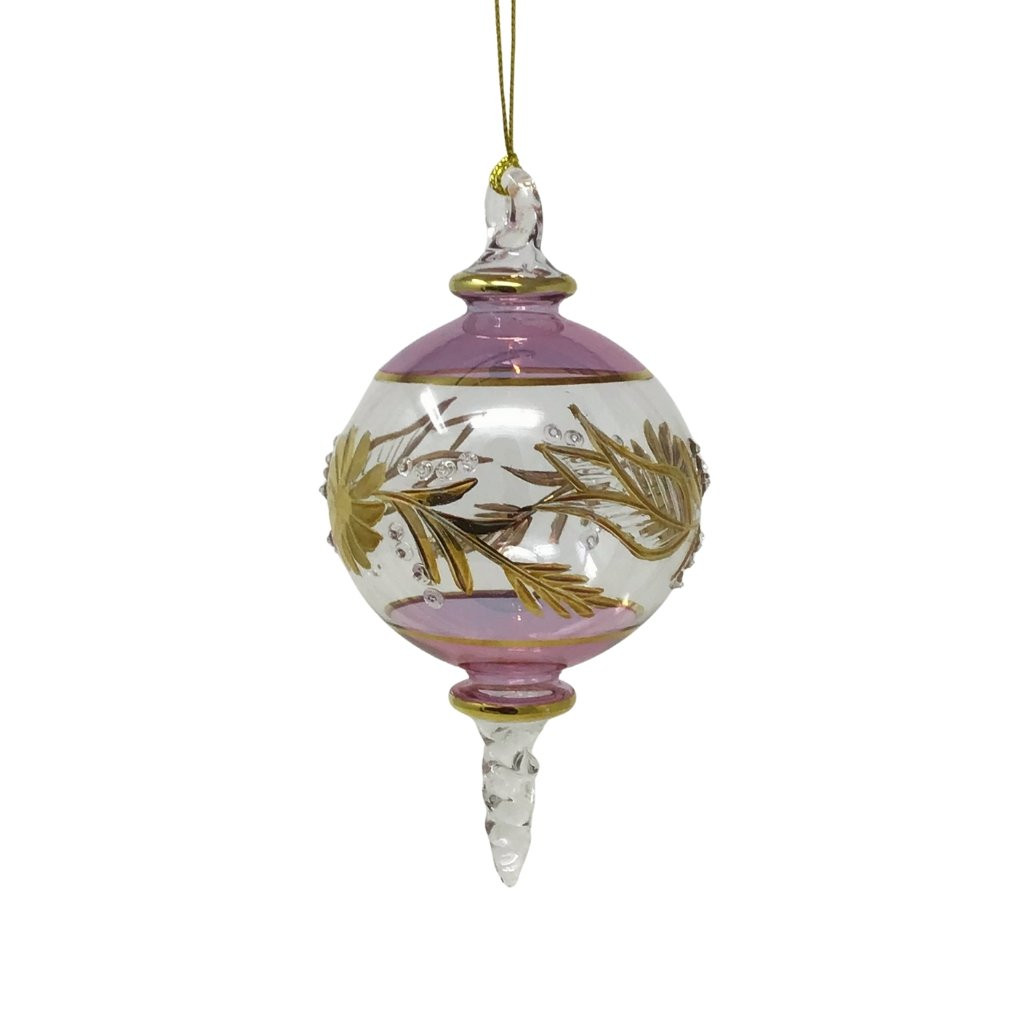 Egyptian Museum Purple Gold Etched Floral Ball Glass Ornament