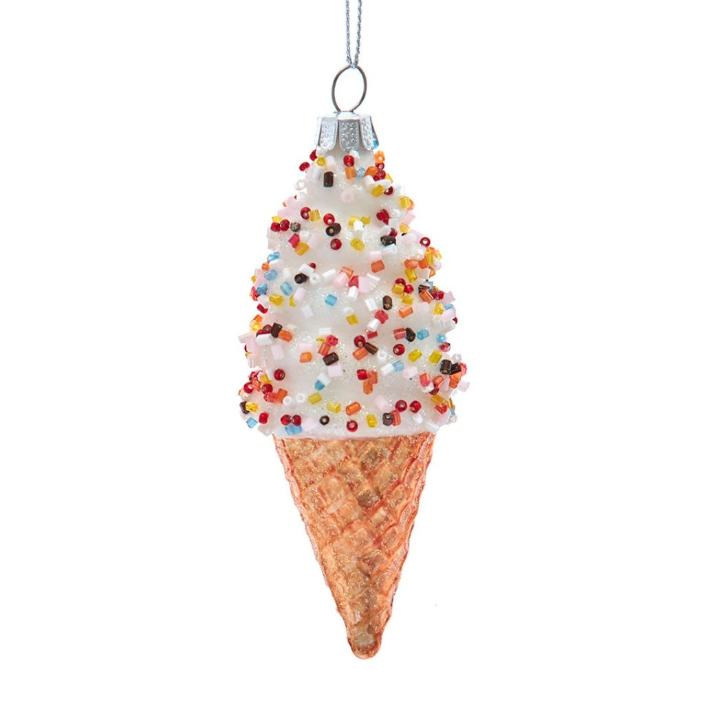 Glass White Ice Cream Cone Ornament