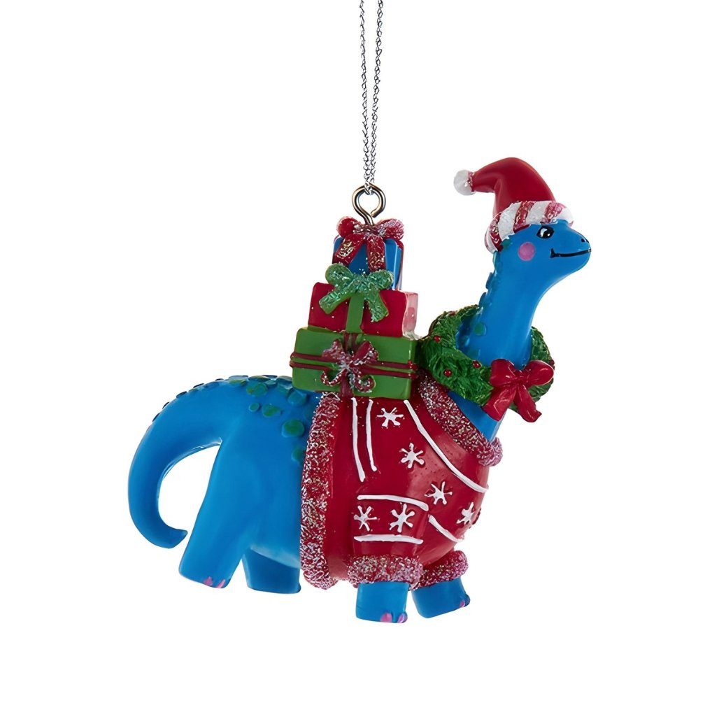 Colorful Dinosaur with Presents Ornament