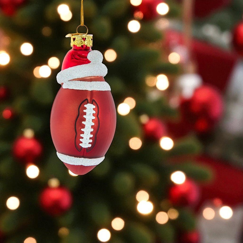 Noble Gems Glass Football with Santa Hat Ornament