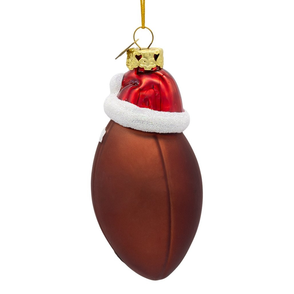 Noble Gems Glass Football with Santa Hat Ornament