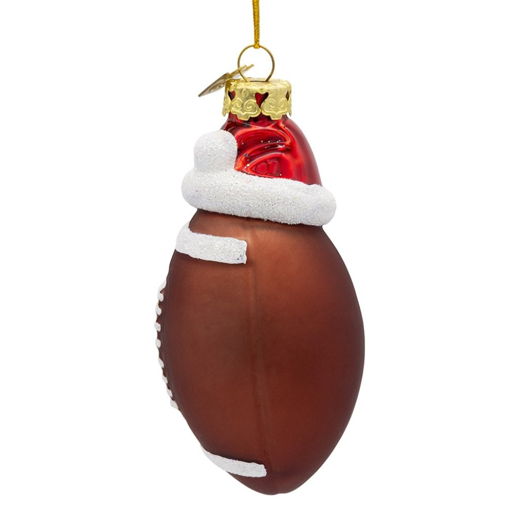 Noble Gems Glass Football with Santa Hat Ornament