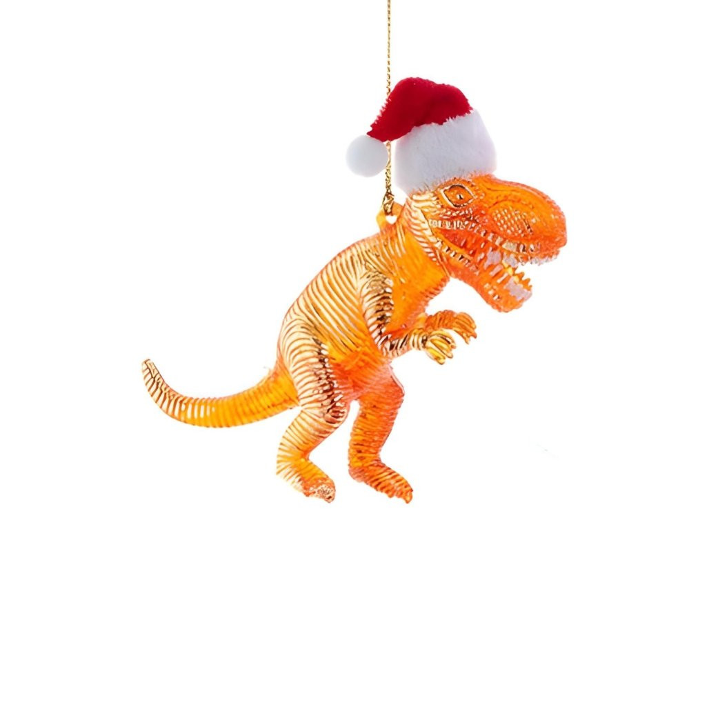 Colorful Orange Dinosaur With Santa Hat Ornament