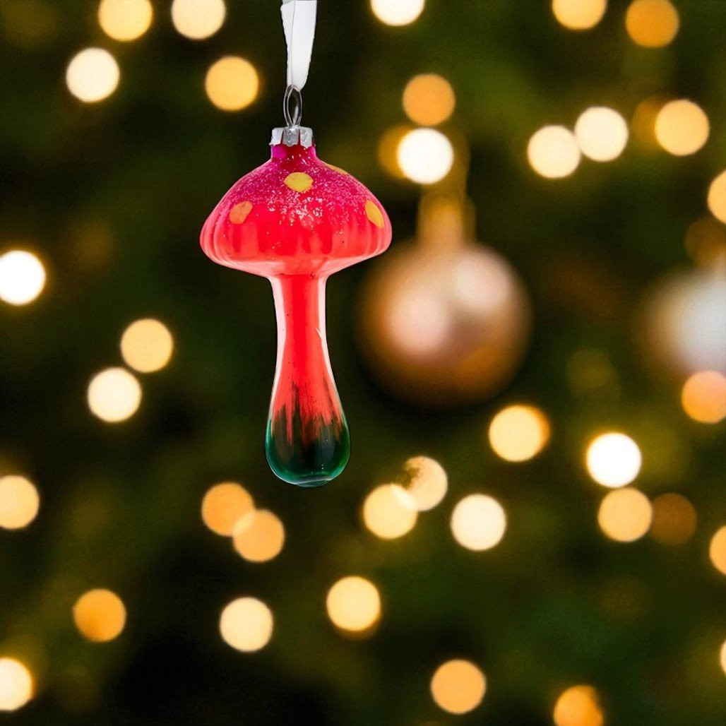 Red Glow in the Dark Mushroom Ornament