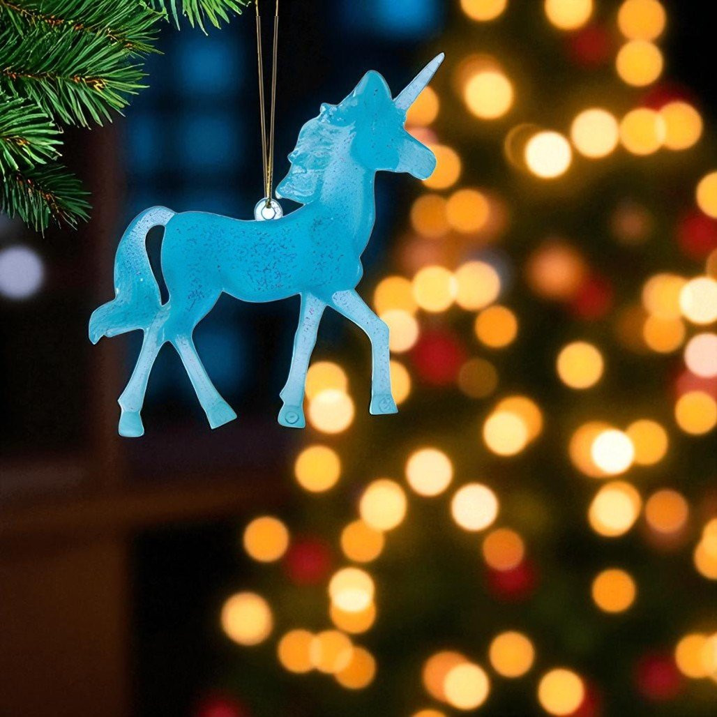 Blue Glow-in-the-Dark Unicorn Ornament