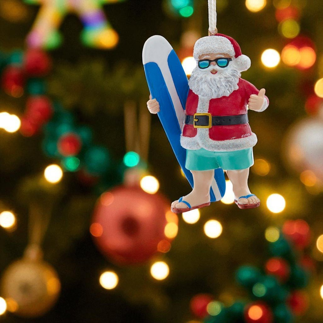 Beach Surfer Santa Ornament