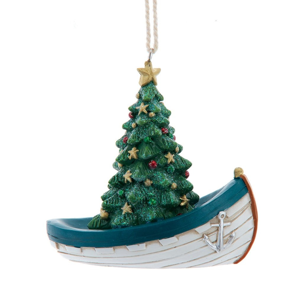 Lake Boat with Christmas Tree Ornament
