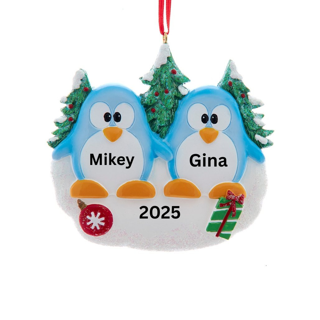 Personalized Penguin Family of 2 Ornament