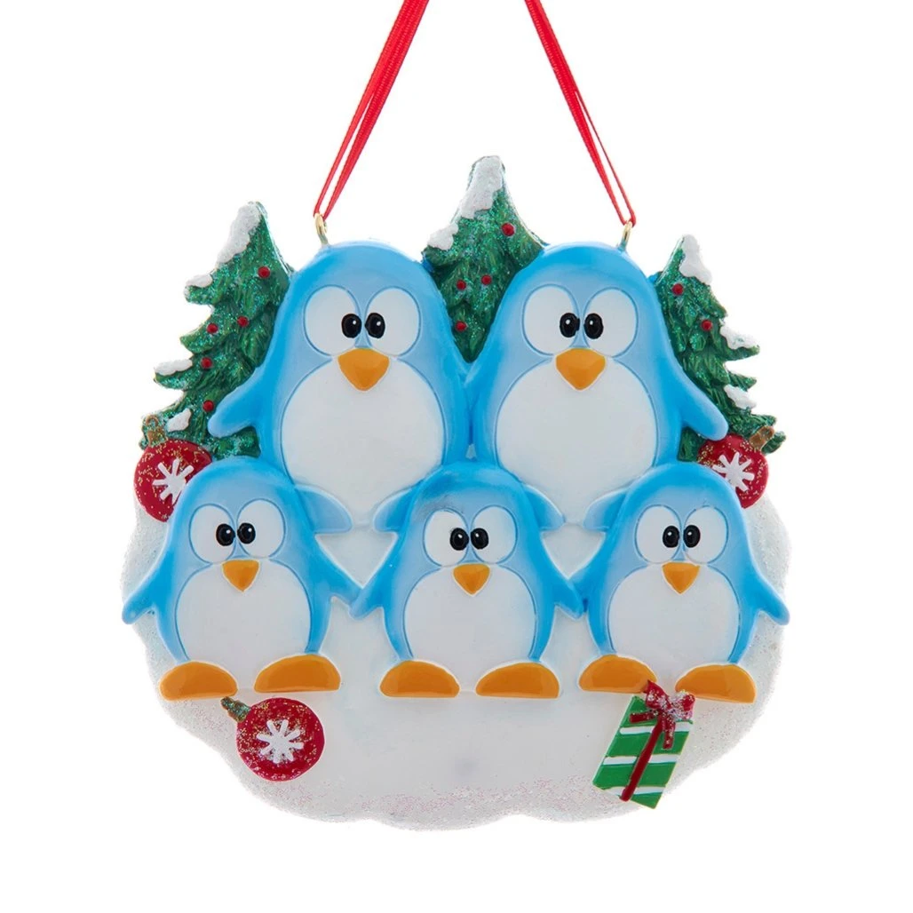 Personalized Penguin Family of 5 Ornament