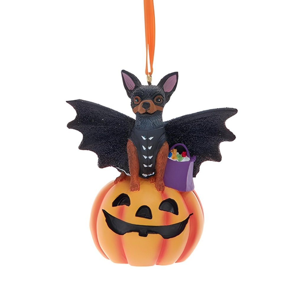 Bat Dog on Pumpkin Ornament