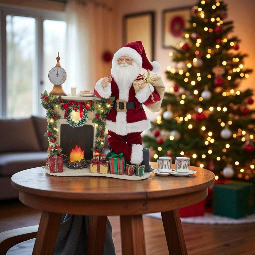 Kringles Santa with LED Fireplace Mantle