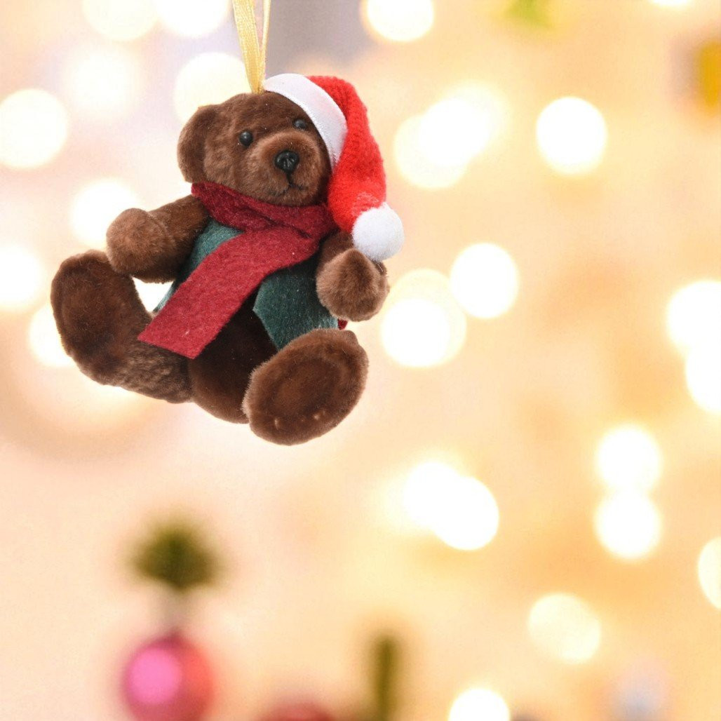 Brown Bear With Red Scarf Ornament