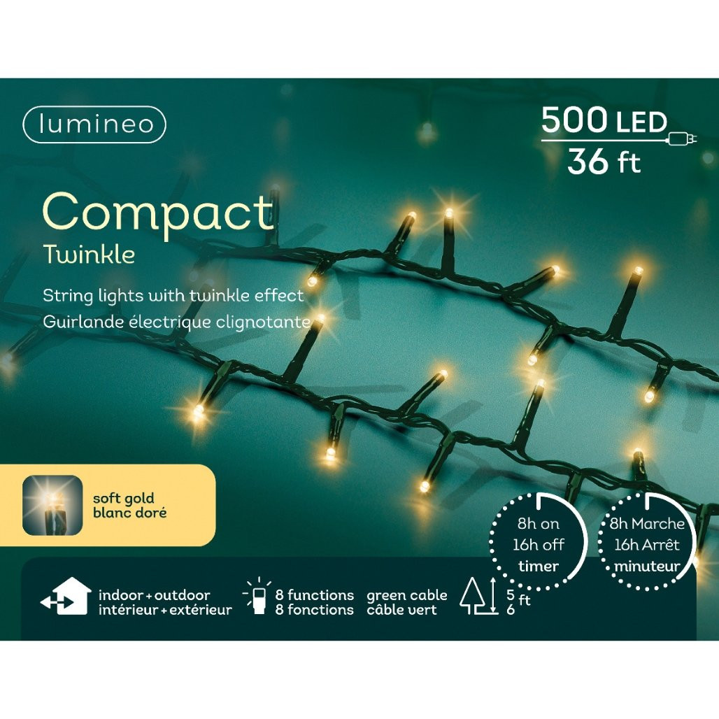 Lumineo 500 Soft Gold LED Compact Lights, Green Wire