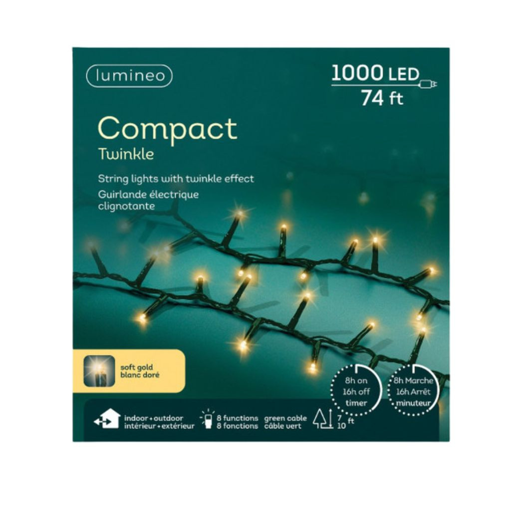 Lumineo 1000 Soft Gold LED Compact Lights, Green Wire