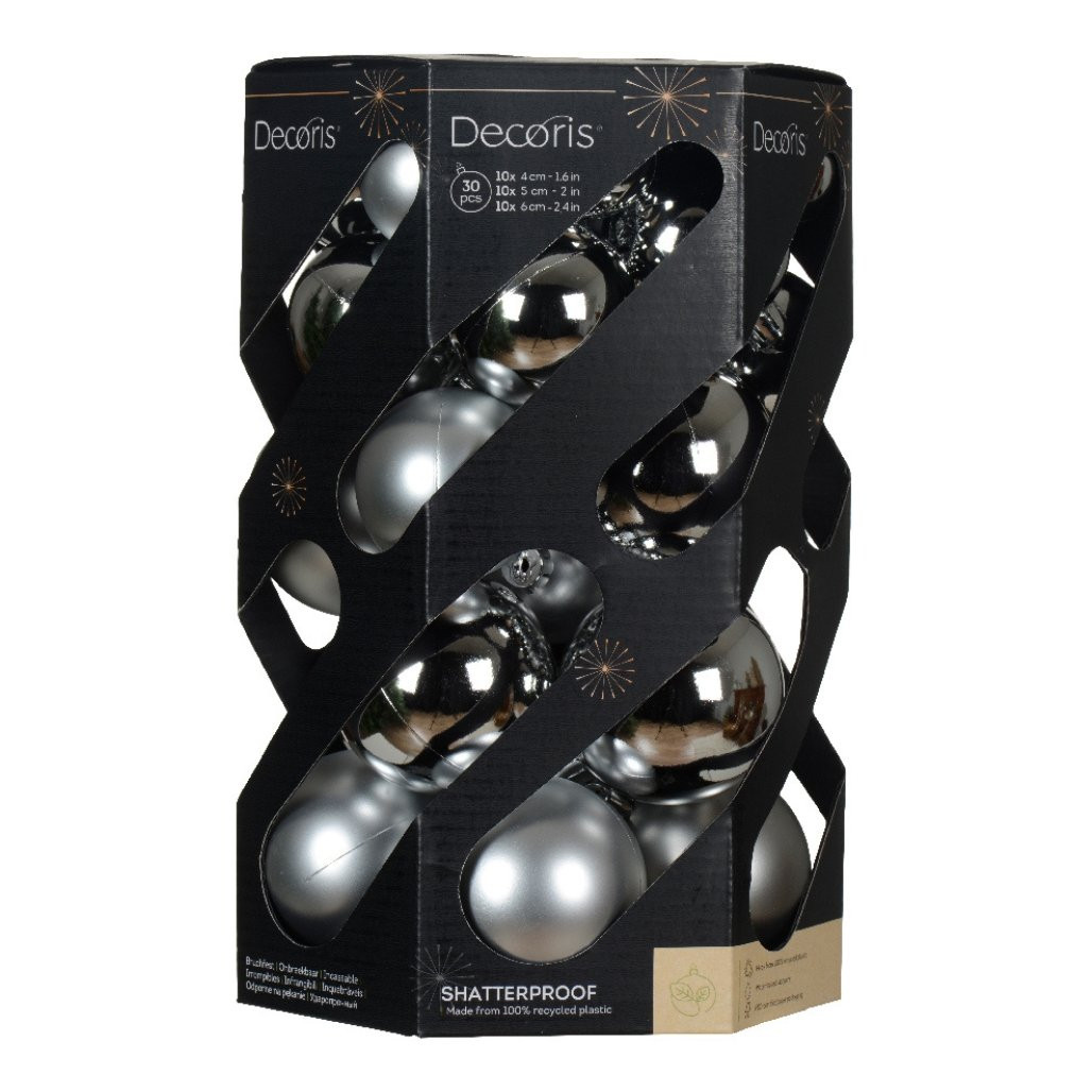 Silver 30 Piece Shatterproof Ornament Set