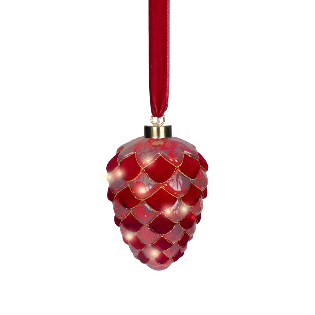 Lumineo Micro-LED Red Pinecone Glass Ornament