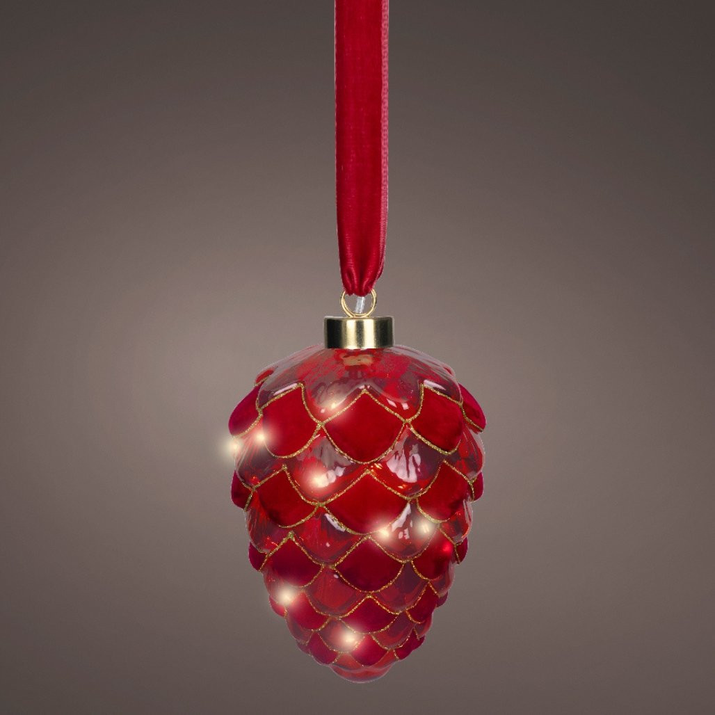 Lumineo Micro-LED Red Pinecone Glass Ornament