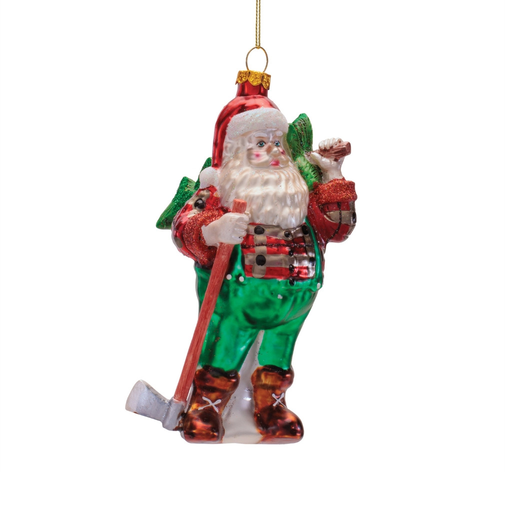 Santa Lumberjack Glass Ornament