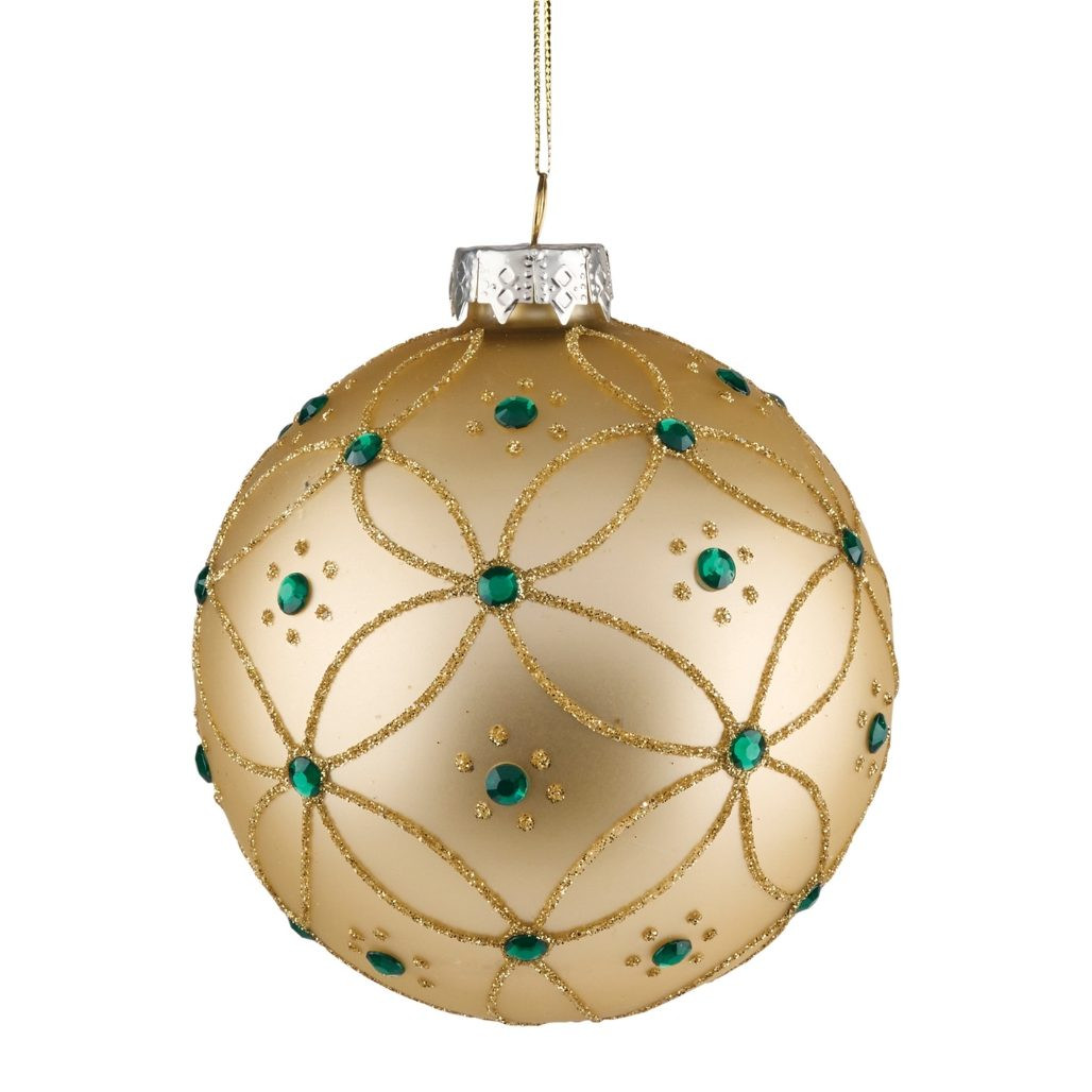 Gold & Emerald Lattice Glass Ball Ornament