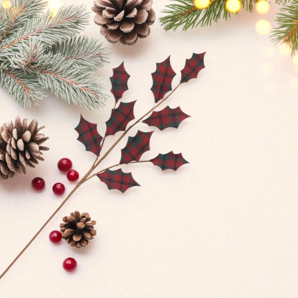 Plaid Holly Leaf Spray