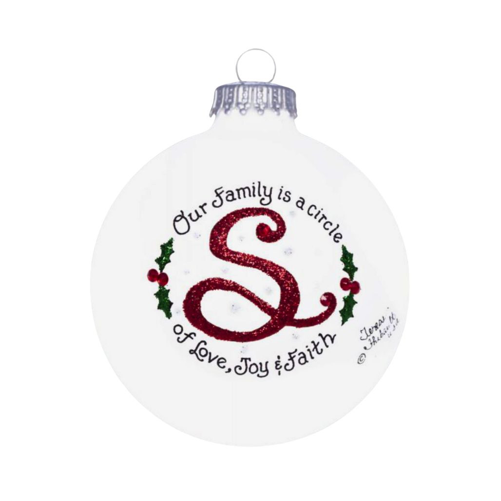 Heart Gifts by Teresa – Monogram Ball Letter S – USA Made Glass Ornament