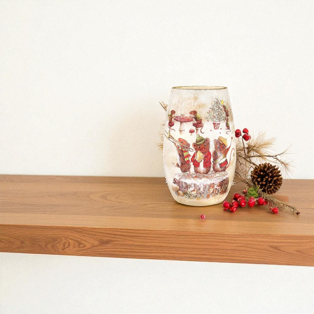 Stony Creek Frosted Merry Mice Band Glass Lamp