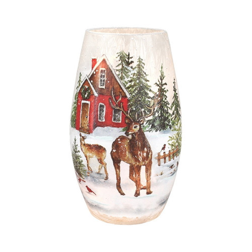 Stony Creek Frosted Home Reindeer Visit Glass Lamp