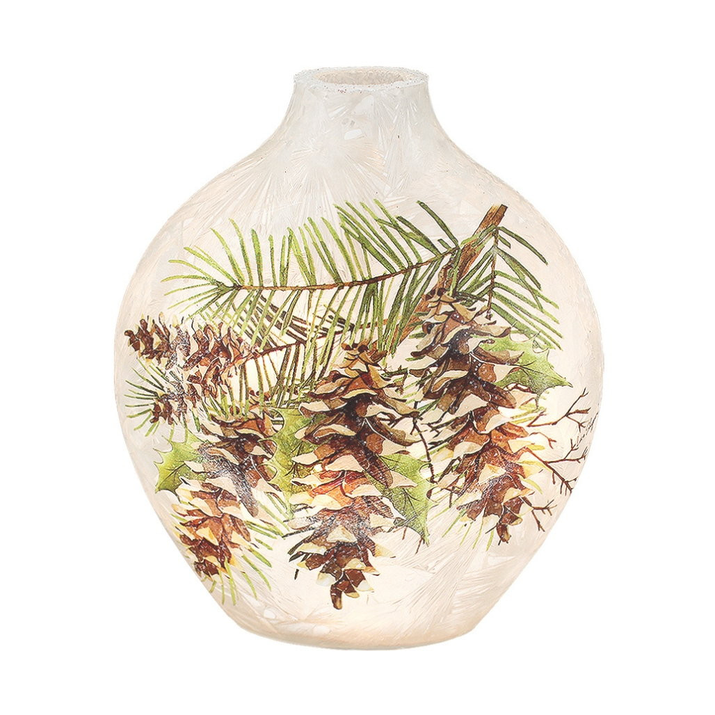 Stony Creek Frosted Country Pines 4 Pinecones Glass Lamp