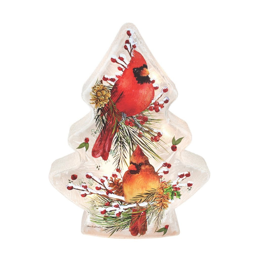 Stony Creek Frosted Cardinal Couple Glass Tree Lamp