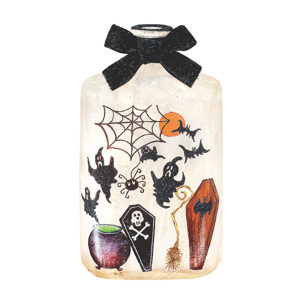 Stony Creek Frosted Spooky Season Spider Web Glass Bottle Lamp