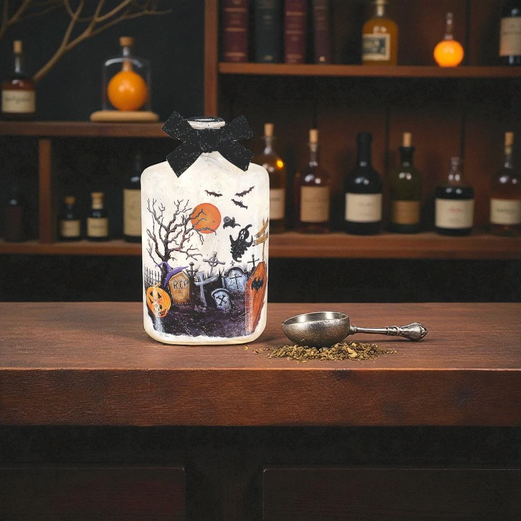 Stony Creek Frosted Spooky Season Graveyard Glass Bottle Lamp