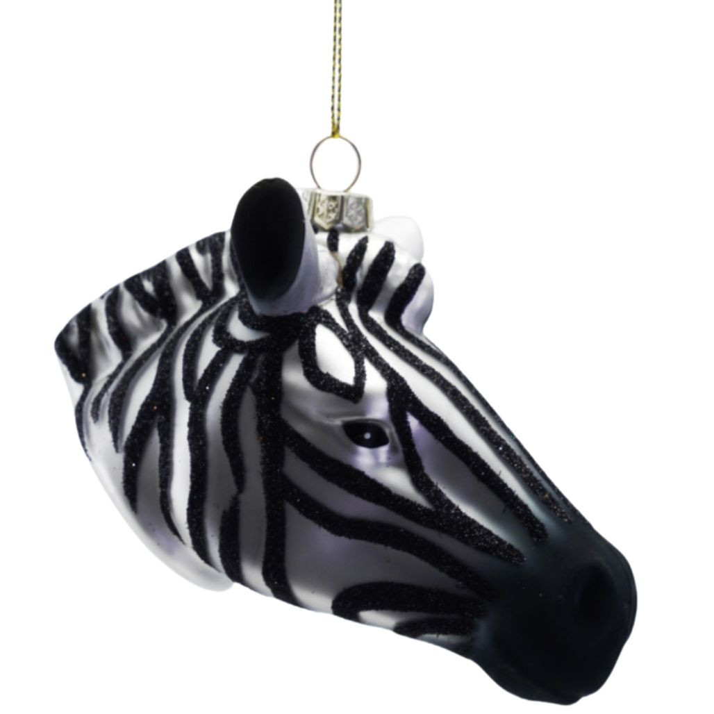 Glass Zebra Head Ornament | 4.75 in Hand-Blown Glass