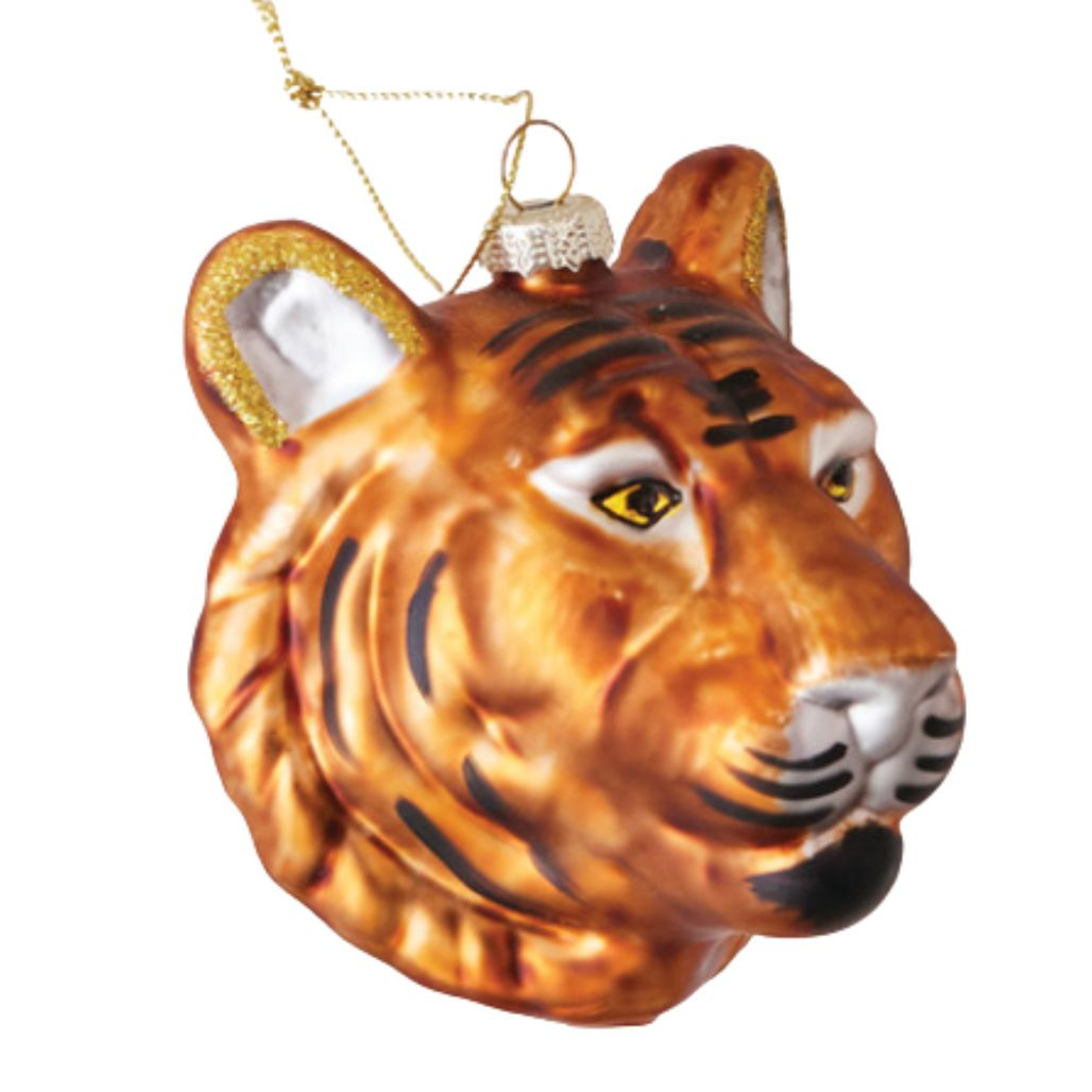 Glass Tiger Head Ornament | 4 inches Hand-Blown Glass