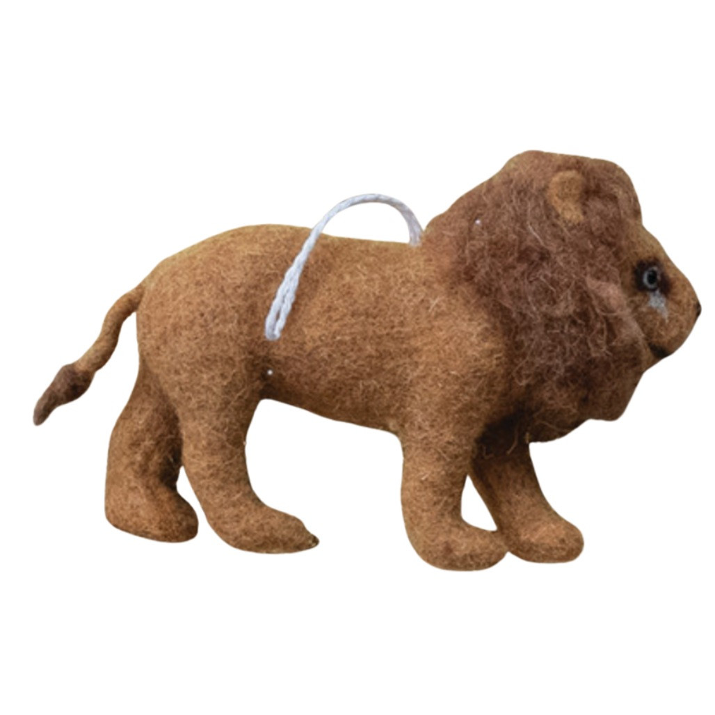 Wool Felt Safari Lion Ornament | 4.75 Inch Handcrafted Animal Décor