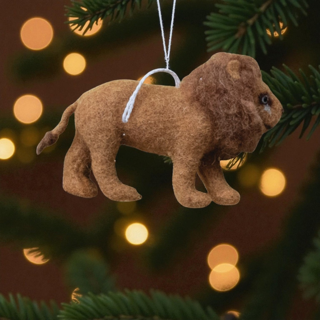 Wool Felt Safari Lion Ornament | 4.75 Inch Handcrafted Animal Décor
